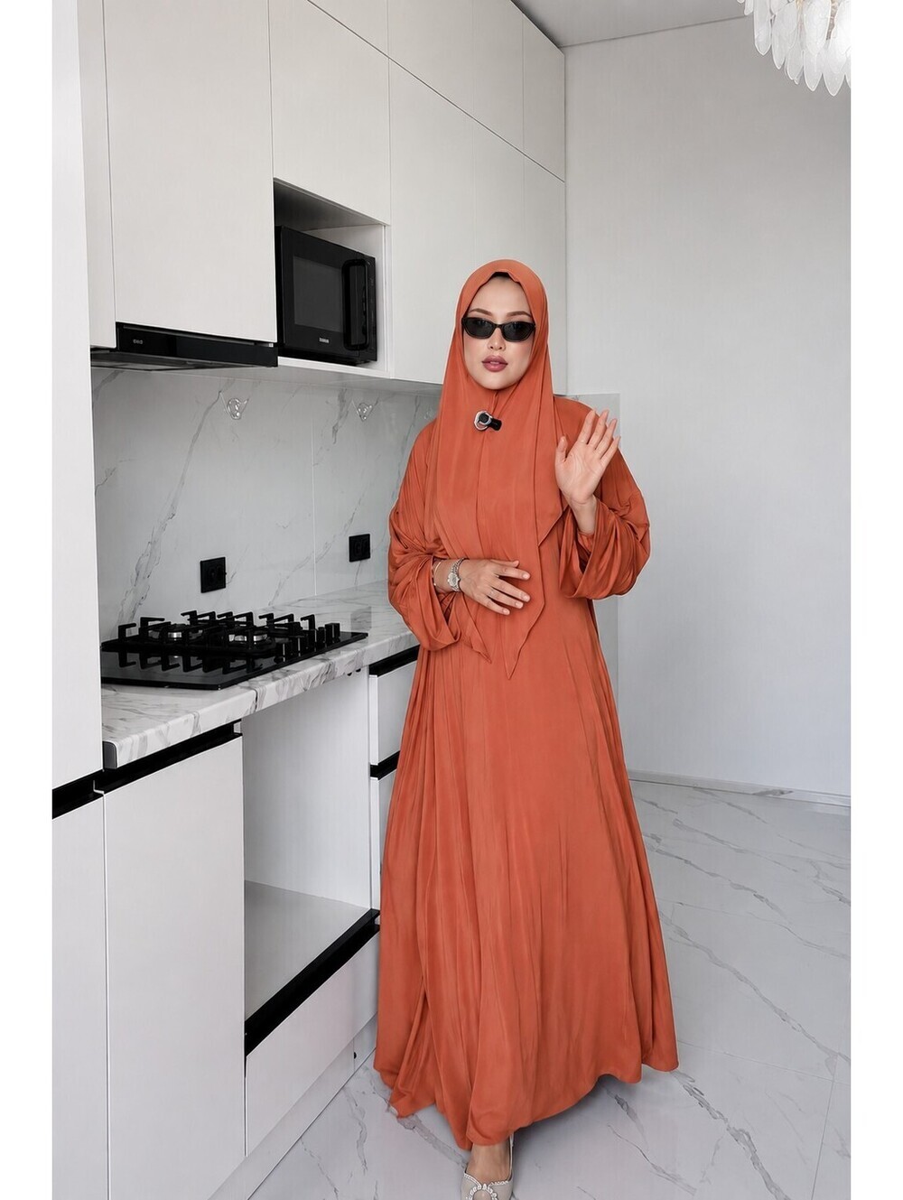 Muslim Women's One Size Terracotta Prayer Abaya & Hijab Set Viscose Blend New